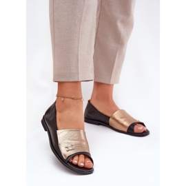 Ballerinas elegantes de couro com dedos nus Zazoo 1865 Gold-Black preto 2