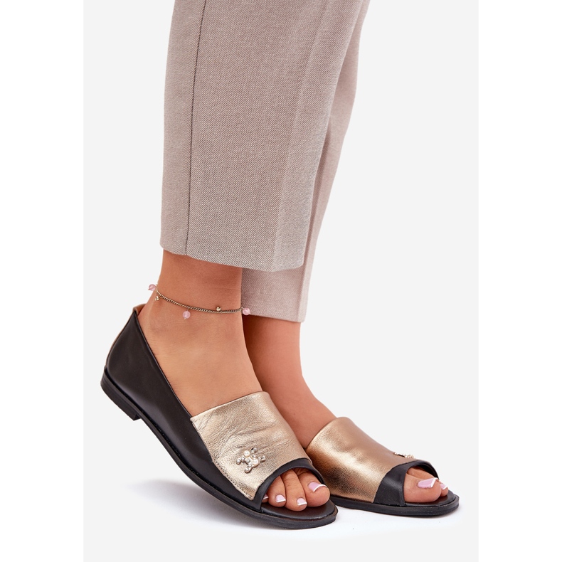 Ballerinas elegantes de couro com dedos nus Zazoo 1865 Gold-Black preto 1