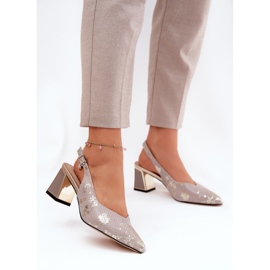 Sandálias de couro feminino no pilar com ferramentas de alto nariz Vinceza 66733 ouro e prata 2