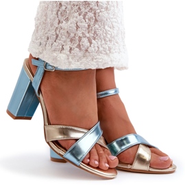 Seastar Sandálias femininas de couro ecológico no posto de ouro azul 4