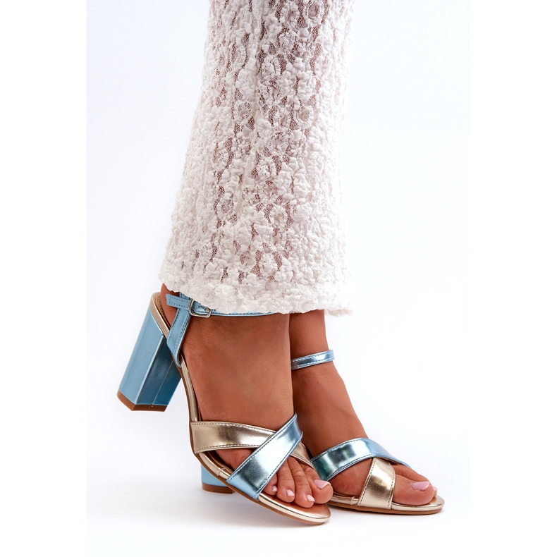 Seastar Sandálias femininas de couro ecológico no posto de ouro azul 1