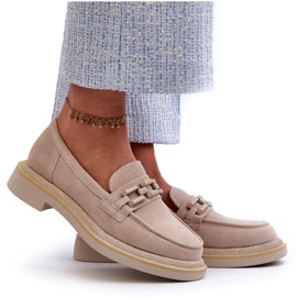 S.Barski Mocas de couro de salto plano feminino com decoração Tw101 Light Beige bege 4