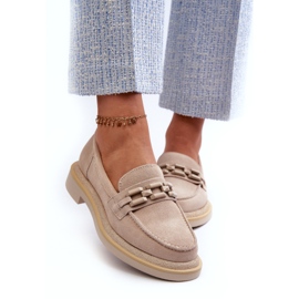 S.Barski Mocas de couro de salto plano feminino com decoração Tw101 Light Beige bege 2