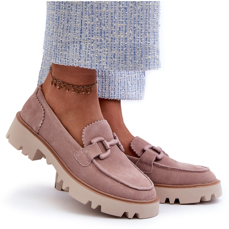 S.Barski Camurça os mocassins femininos de couro com decoração tw117 rosa 4