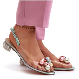 S.Barski Sandálias Transparentes de Salto Baixo com Decoração Verde D&amp;A MR38-368 5