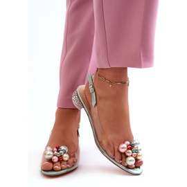 S.Barski Sandálias Transparentes de Salto Baixo com Decoração Verde D&amp;A MR38-368 3