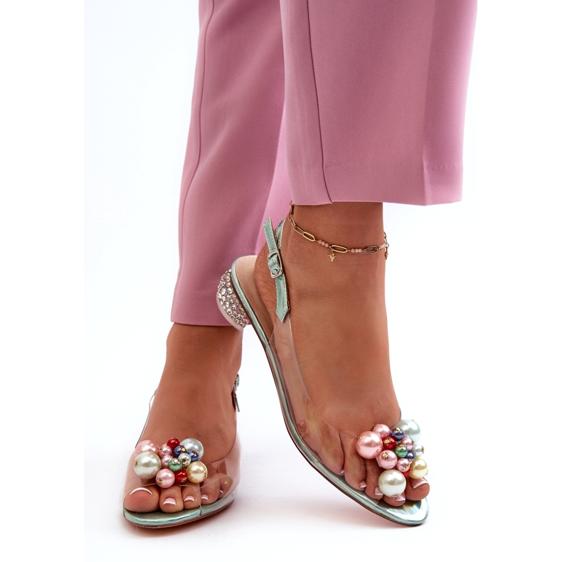 S.Barski Sandálias Transparentes de Salto Baixo com Decoração Verde D&amp;A MR38-368 3