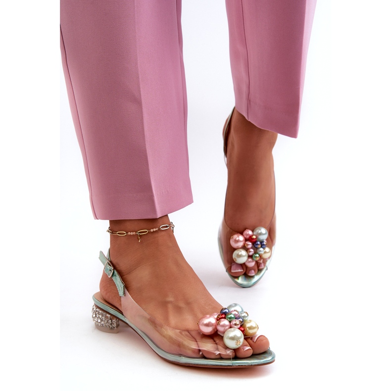 S.Barski Sandálias Transparentes de Salto Baixo com Decoração Verde D&amp;A MR38-368 1