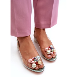 S.Barski Sandálias Transparentes de Salto Baixo com Decoração Verde D&amp;A MR38-368 2