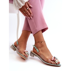 S.Barski Sandálias Transparentes de Salto Baixo com Decoração Verde D&amp;A MR38-368 4