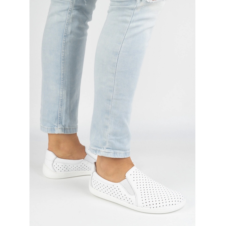 Sapatos brancos plugue descalço de couro Pollonus 5-1308-025 2