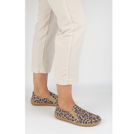 Sapatos de couro feminino descalço Pollonus escorregou 5-1308-023 Impressão de leopardo bege 2