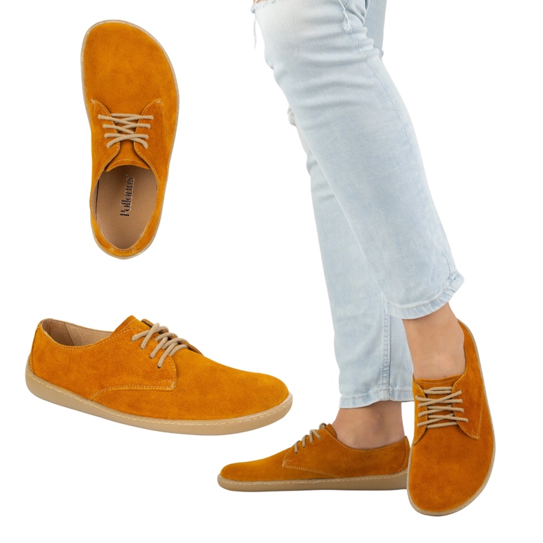 Pollonus de couro feminino Barefoot 5-1288-025 Veludo amarelo 2