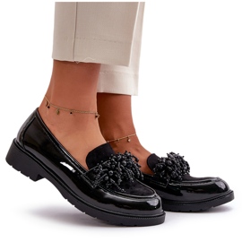 S.Barski Mocassins envernizados femininos S. Barski Hy369a Black com um ornamento preto 5