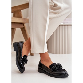 S.Barski Mocassins envernizados femininos S. Barski Hy369a Black com um ornamento preto 3