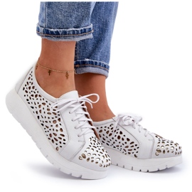 Zazoo 2821 sapatos femininos de couro perfurado branco 4