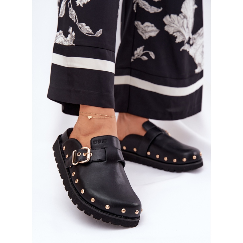 Big Star Flip de couro -flags femininos tamancos na grande estrela rr274a378 plataforma preta preto 2