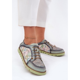 Sapatos de couro feminino Maciejka estampado 06784-09 Verde 2