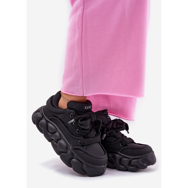 Tênis de couro feminino na enorme plataforma Goe rr2n4044 preto 1