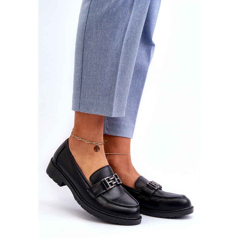 S.Barski Mocassins ecológicos de couro feminino com um ornamento de S. Barski Hy372 Black preto 1