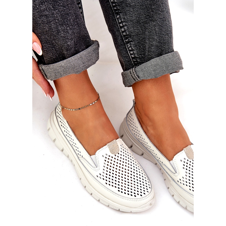 Evento São mocassins de couro claro 24pb18-6870 branco 4