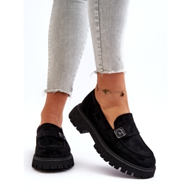 Vinceza Mocassins negros eco-elendos femininos com cinto decorativo e uma inserção de couro preto 3