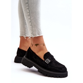 Vinceza Mocassins negros eco-elendos femininos com cinto decorativo e uma inserção de couro preto 2