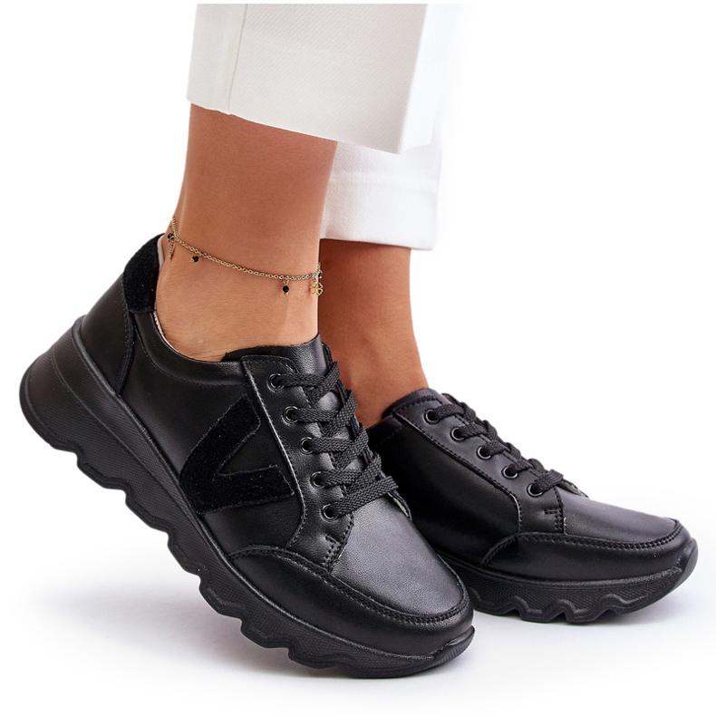 Vinceza 7918 calçados esportivos femininos de couro preto 4