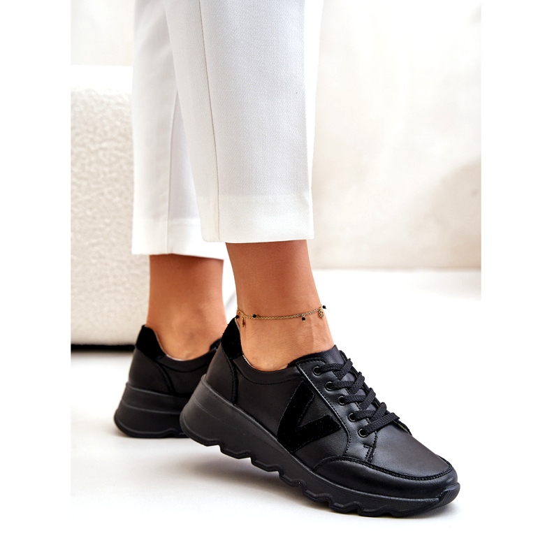 Vinceza 7918 calçados esportivos femininos de couro preto 2