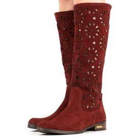 Olivier Botas femininas bordadas com bordados vermelho 3