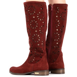 Olivier Botas femininas bordadas com bordados vermelho 4