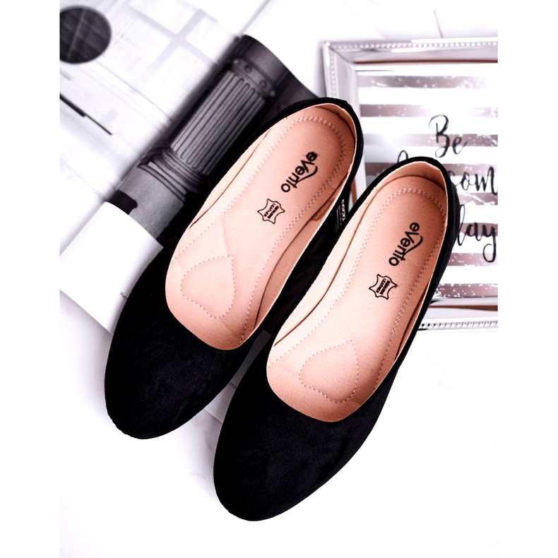 Evento Ballerinas de camurça feminina 9BL02-1031 Inserção de couro preto 4