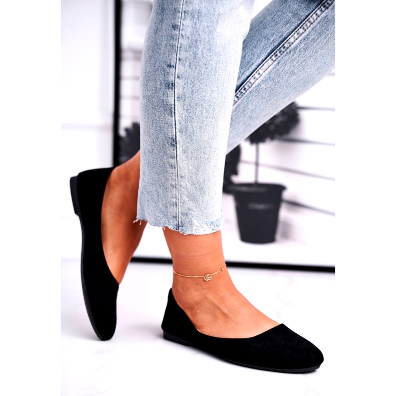 Evento Ballerinas de camurça feminina 9BL02-1031 Inserção de couro preto 2