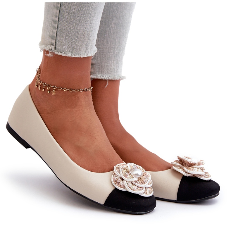 Seastar Ballerinas femininas couro ecológico com pérola decorativa bege 5