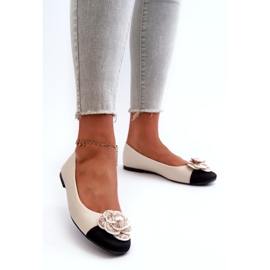 Seastar Ballerinas femininas couro ecológico com pérola decorativa bege 1