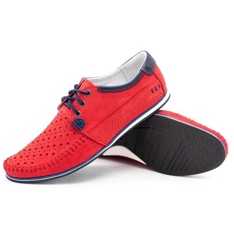 KOMODO Sapatos masculinos Mocas de couro 875 para o verão vermelho 3