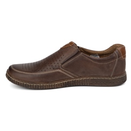 KOMODO Sapatos de couro masculino Casual Openwork 854/L/2 Brown marrom 1
