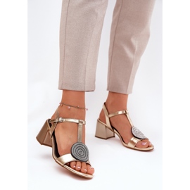 S.Barski Sandálias de couro no poste com decoração JC51-842 Gold dourado 2