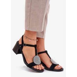 S.Barski Sandálias de couro no poste com decoração JC51-842 Black preto 1