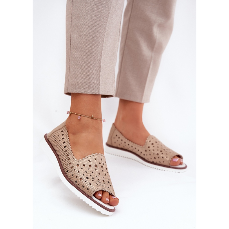 S.Barski Ballerinas de couro aberto com dedos nus S. Barski LR51-922 Gold dourado 2