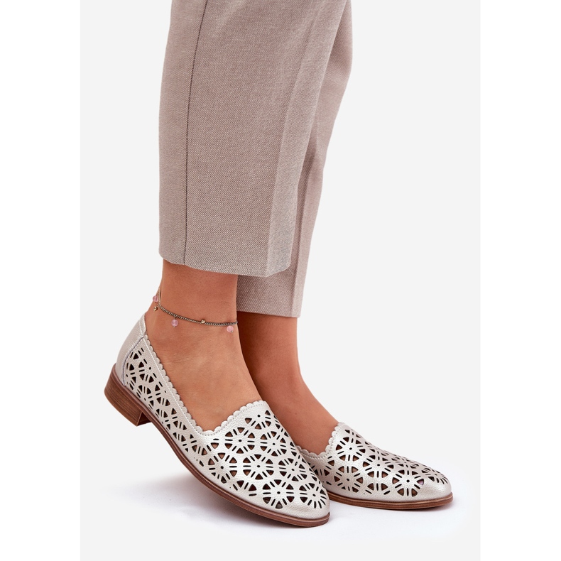 S.Barski Mocassins femininos de couro Open Women S. Barski LR51-646 PLN dourado 1