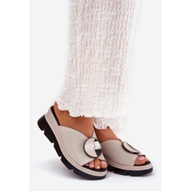 S.Barski Flipers de couro feminino com um ornamento de S. Barski LR51-662 Beige bege 1