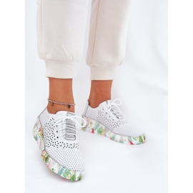 Sapatos de couro feminino Artiker 56c1799 branco e prata 2