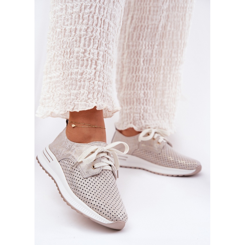 Sapatos femininos leves de couro no Artiker 56C2113 Plataforma bege-Gold 2