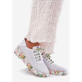 Sapatos de cunha de couro com padrão Artiker 54C1807 Branco e verde 1