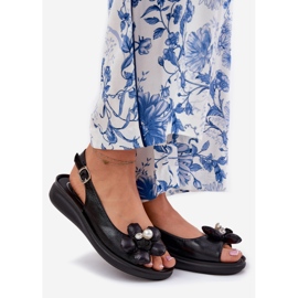 Jezzi Sandálias femininas com uma flor decorativa preta preto 1