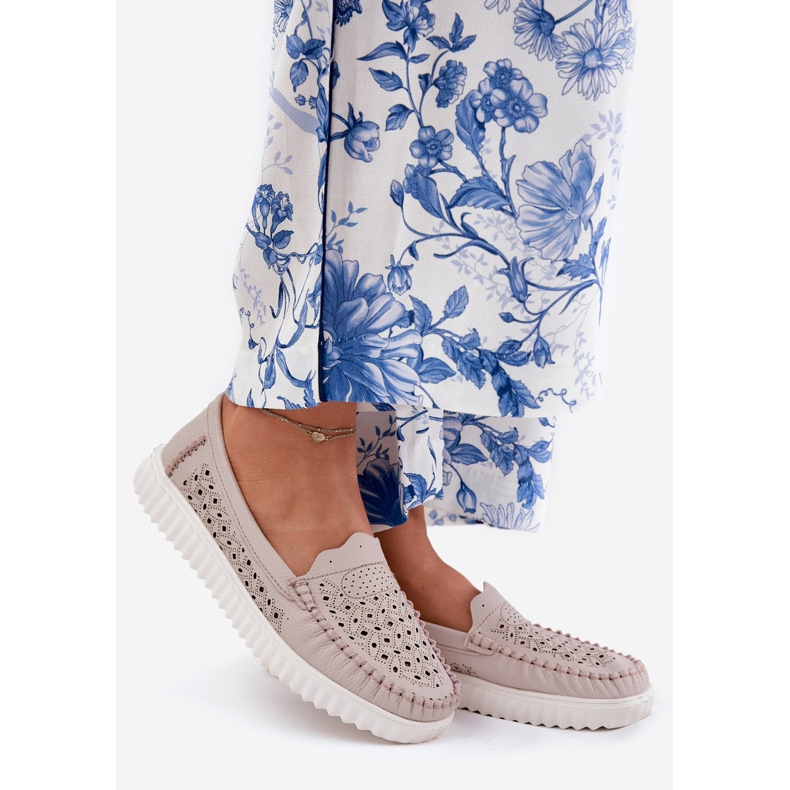 Vinceza Suprimentos de couro femininos com um padrão de trabalho aberto Vincez 88028 Beige bege 1