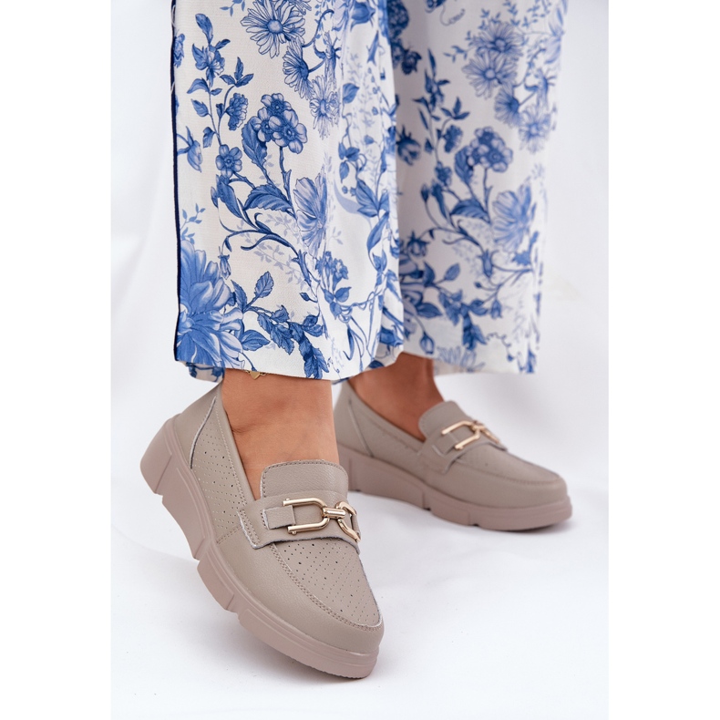 Vinceza Supotos de couro femininos com um detalhe dourado Vincez 88007 Dark Beige bege 2