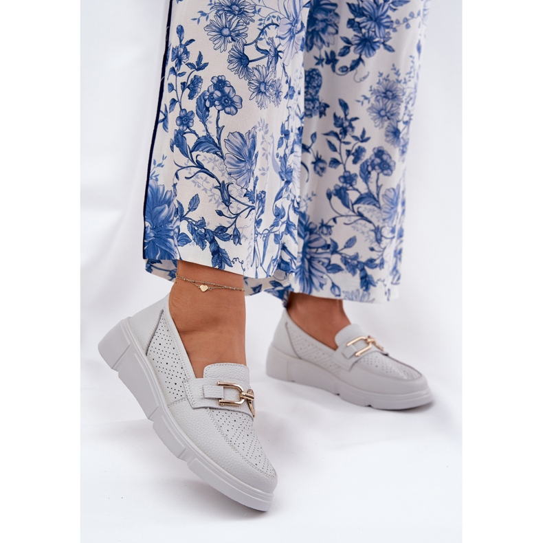 Vinceza Supotos de couro femininos com detalhes dourados Vincez 88007 cinza claro branco 2