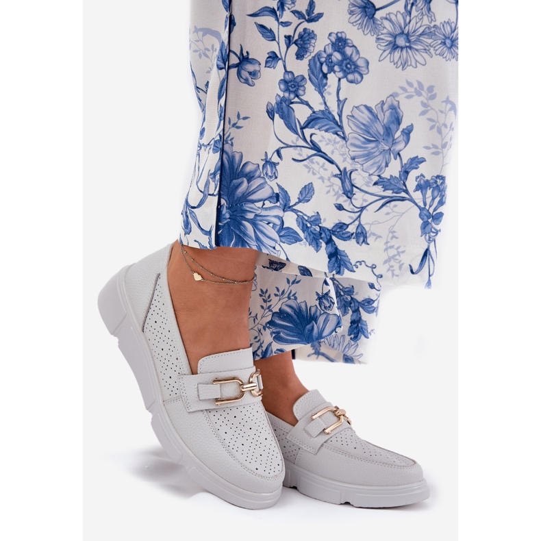 Vinceza Supotos de couro femininos com detalhes dourados Vincez 88007 cinza claro branco 1